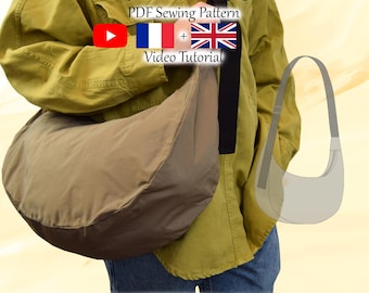Große Nylon Halbmond Tasche mit Innentasche - PDF Schnitt & Video Anleitung - Einheitsgröße - Instant Download - A4, A0, US Letter.