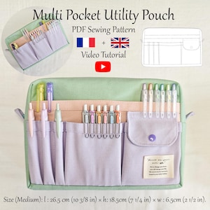 Organizer-Tasche mit mehreren Fächern und Reißverschluss - PDF-Schnittmuster & Video-Anleitung - Größe M - Sofort-Download - A4, A0, US Letter.