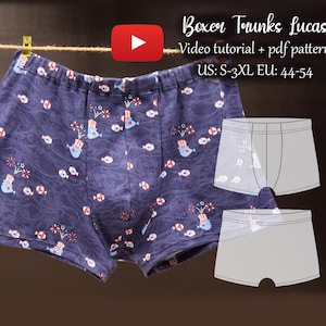 Bóxer para hombre Patrón de costura en PDF y tutorial en vídeo - Tallas S a 3XL - Descarga instantánea - A4, A0, formatos de carta de EE. UU. - Capas incluidas