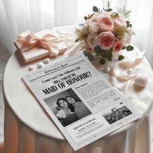 Proposta de jornal para madrinha de casamento, modelo de presente para madrinha de casamento, jornal personalizado para despedida de solteira, cartão postal