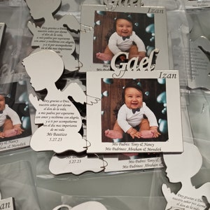 Baptism Magnet with Photo Frame Personalized,Christening Gift for Baby Girls or Boys with Praying Angel Motifs,Baptism Souvenir for Children