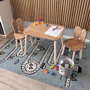 Kindersitzgruppe Kindertisch mit 2 Stühlen, Sitzgruppe aus Holz für Kinder ab 2 Jahre Montessori