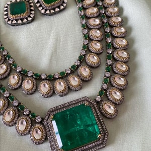 High Quality Uncut Polki Kundan Necklace with Earrings/ Wedding Necklace Set/ Sabyasachi Inspired Kundan Jewellery/ Indian Kundan Jewellery image 3