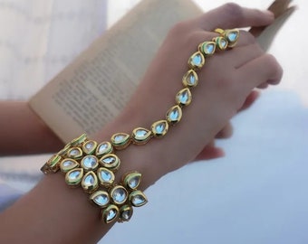 Indian Actress Naira Kundan Blue Indian Hand Jewelry. Wedding