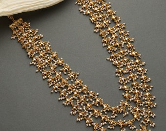 Long Pearl Necklace Set | Indian Necklace | Statement Jewelry | Bollywood | Five Layer Multistand Crystal Beads Necklace for Girls and Women