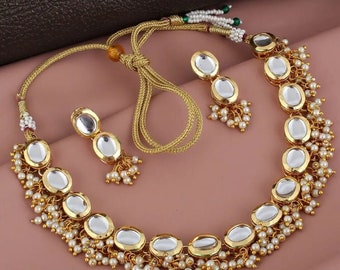 Handmade Bollwood Kundan Meena Necklace Set With Earrings , Bollywood Jewelry , Pakistani Kundan Set , Traditional Jewelry For Women