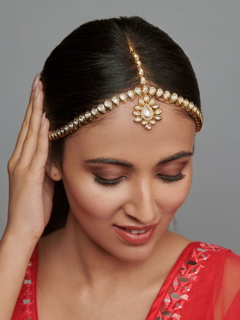 Nuovo Pezzo Testa Tikka Jhumar Matha Patti Diamante Indiano Costume