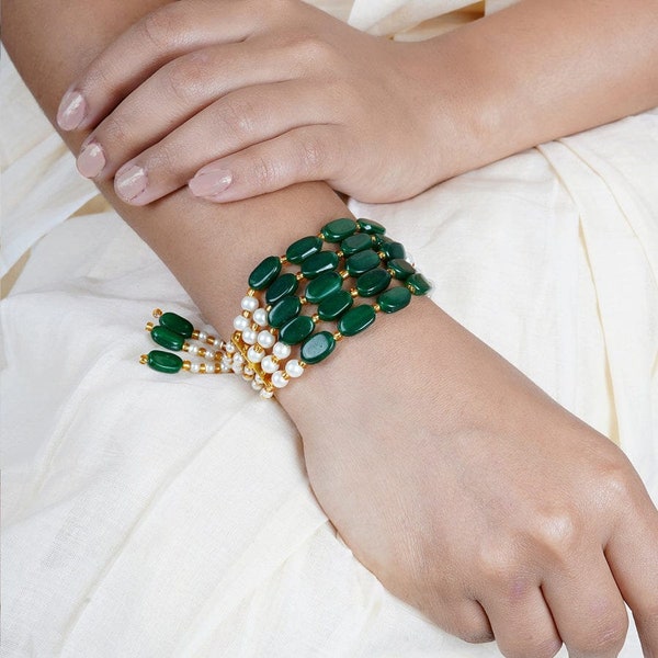 Green Stone bracelet/Haathphool /polki bracelet/finger bracelet/ Antique Dull Bracelet/hand harness/Indian Bridal bracelet/