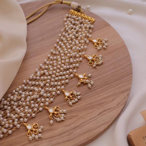 Ensemble de colliers de perles longues | Collier indien | Ensemble collier en or | Bijoux de déclaration | Bollywood | Bijoux de mariage indiens|Bijoux indiens Argent
