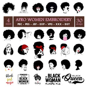 Afro Woman Machine Embroidery Design, African Queen Embroidery Design, Black Woman Embroidery Design, Black Girl Embroidery, 4 Sizes