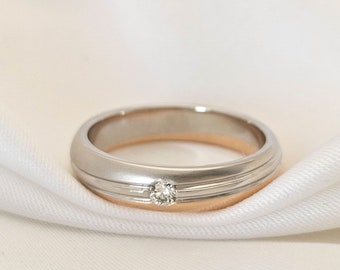 Minimalist Round Lab Grown Diamond Engagement Ring Set Solid Gold Unique Wedding Ring Set His and Her Handmade Jewelry Anniversary Gift