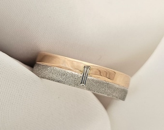 Minimalist Baguette Lab Grown Diamond Engagement Ring Set Solid Gold Unique Wedding Ring Set His and Her Handmade Jewelry Anniversary Gift
