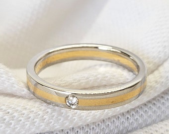 Minimalist Round Lab Grown Diamond Engagement Ring Solid Gold Unique Wedding Ring Set His and Her Handmade Jewelry Anniversary Gift for Her