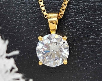 Minimalist Solitaire Lab Grown Diamond Pendant Necklace | 14k Solid Gold Chain Necklace | Handmade Jewelry Gift for Her