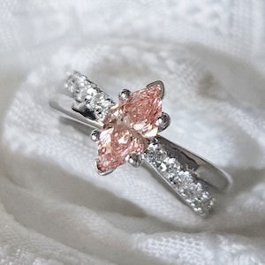 Pink Marquise Diamond Crisscross Engagement Ring, Solid Gold Wedding Ring for Women, Pink Diamond Ring Gift for Her
