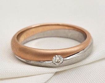 Minimalist Lab Grown Diamond Engagement Ring Solid Gold Dual Tone Handmade Wedding Ring Set Unique His and Her Couple Set Anniversary Gift