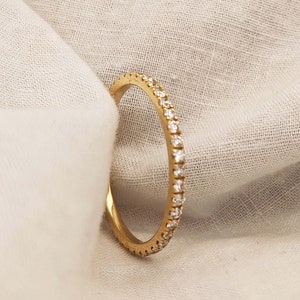 Minimalist Round Lab Grown Diamond Full Eternity Wedding Band, Solid Gold Engagement Ring, Handmade Jewelry Stacking Ring Gift for Her