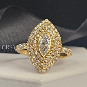 Lab Grown Marquise Cut Diamond Halo Engagement Ring, 14K Solid Gold Unique Wedding Ring, Handmade Vintage Rings, Customized Bridal Ring
