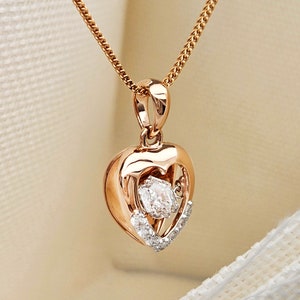 Unique Dancing Hexagon Lab Grown Diamond Necklace for Women | Solid Gold Heart Pendant Necklace | Everyday Handmade Jewelry Gift for Her