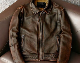 Men's Handmade Motorcycle Vintage Cafe Racer Biker Distressed Brown Real Leather Jacket | Men Antique Brown Motorcycle Real Leather Jacket