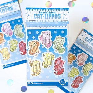 CAT-LIPPOS - Pack de pegatinas - Set Stickers - 6 pegatinas de temática Cats - Gatos - Helado - Polo - Frutas