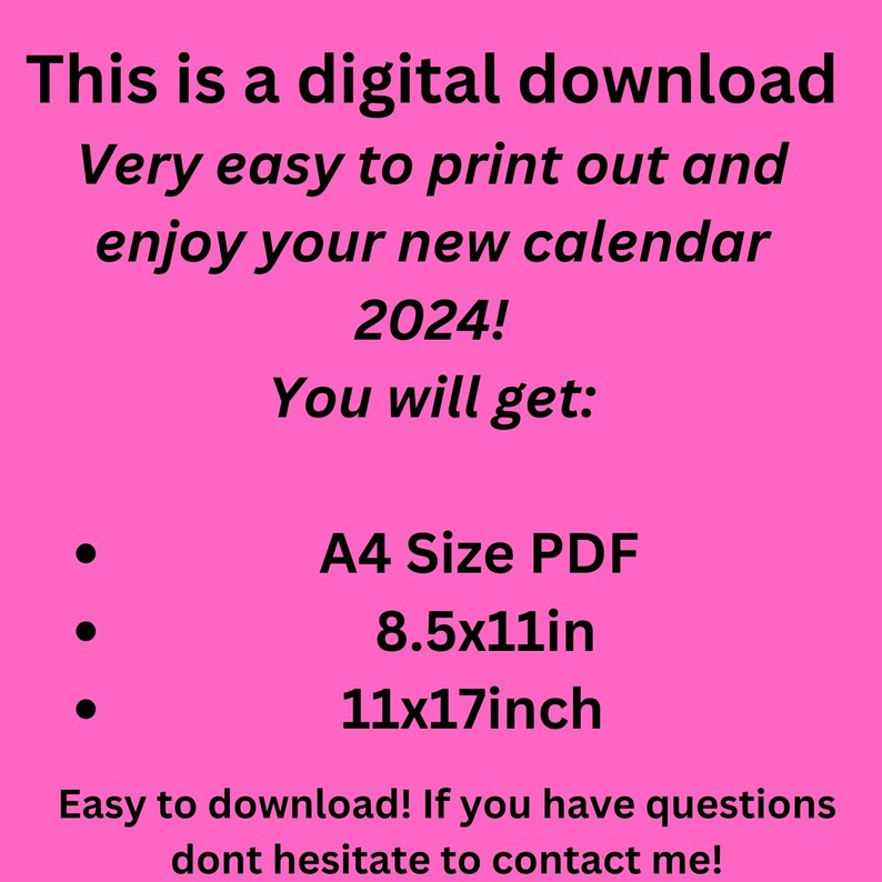Cat Calendar 2024 Wall Calendar 2024 DIGITAL DOWNLOAD 2024 Funny