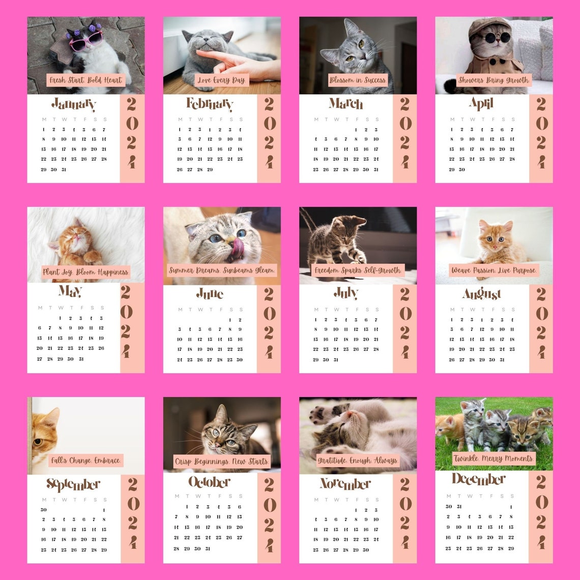 Cat Calendar 2024 Wall Calendar 2024 DIGITAL DOWNLOAD 2024 Etsy Canada