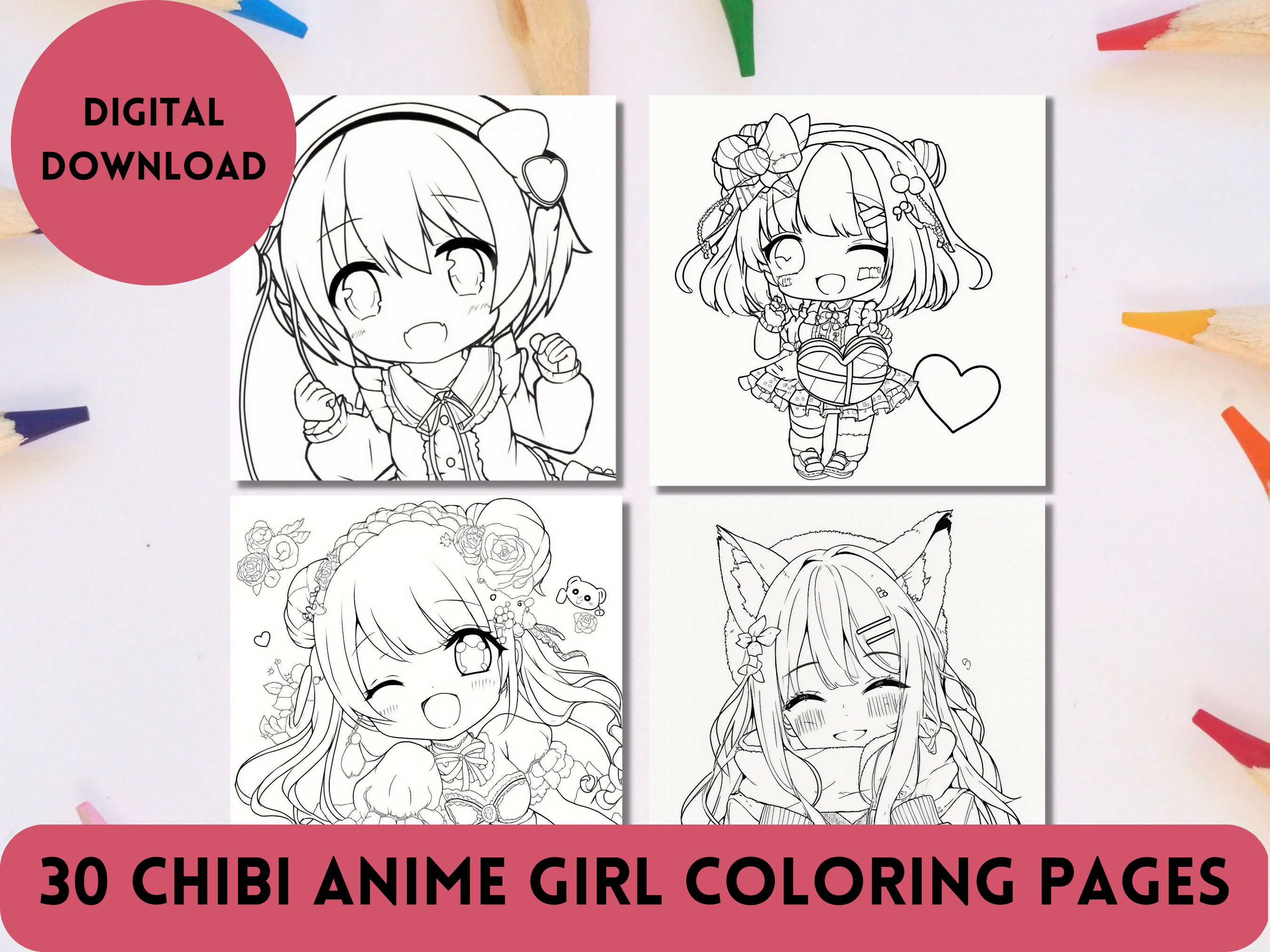 Anime Coloring Book for Teens: Beautiful Japanese Anime Girls Coloring  Pages for