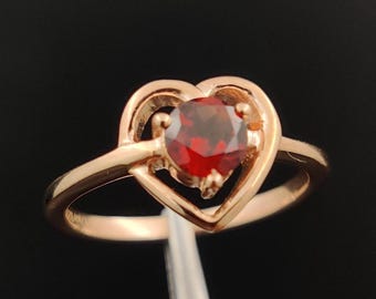 Anillo de corazón de rubí, plata de ley 925, acabado en oro rosa
