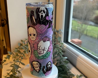 Horror Movie tumbler/ 20oz pink horror tumbler/ Hot drink/Horror cup/ Horror mug/ Michael Myers/ Penywise/ Freddy Krueger/ Ghost Face