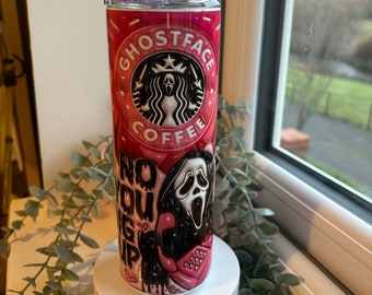 Ghost Face tumbler/ Horror tumbler/ 20oz pink horror tumbler/ Halloween Scream Inspired/ Ghost face cup/ Horror cup/ metal & plastic straw