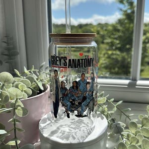 Greys Anatomy tumbler/ Clear 16oz Glass can / Greys Fan/ Meredith Grey/ Derek Shepard/ Dark and Twisty/ My person/ Gift/ TV show/Medical