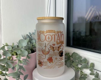ACOTAR series 16oz glass frosted libbey can tumbler/ ice coffee/ Fantasy era/ Romantasy/ Gift/ Bookish fan/ Smut Reader/Booktok/ SJM books