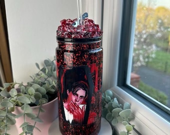 Ghost Face Red Horror Red and black Scream 1996 Acrylic Snowglobe 16oz tumbler Halloween Scream Inspired/ Ghost face cup/ Horror cup/ straw