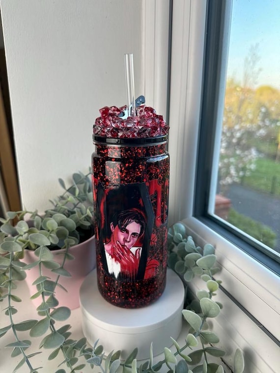 Ghost Face Red Horror Red and black Scream 1996 Acrylic Snowglobe 16oz tumbler Halloween Scream Inspired/ Ghost face cup/ Horror cup/ straw