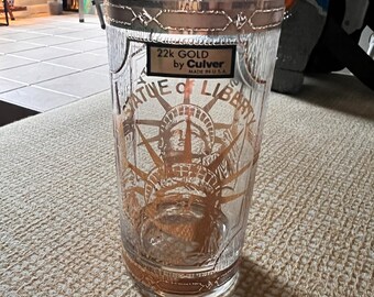 Vintage Culver 22K Gold Highball Glasses Statue of Liberty Set of 4
