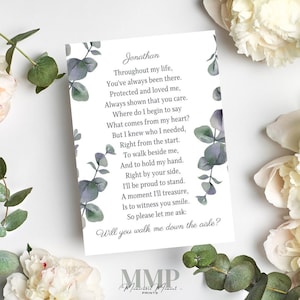 Voulez-vous m'accompagner ? Carte, poème « Walk Me Down The Aisle », carte Give Me Away, pour maman, pour papa, pour frère, grand-père, grand-mère, beau-père