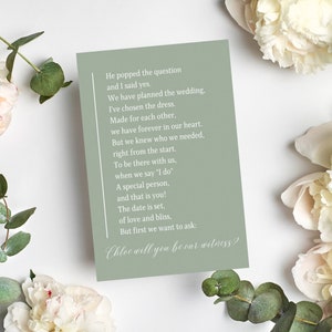 Stampa della carta "Sarai il nostro testimone", carta digitale per la proposta di matrimonio, carta di richiesta di testimonianza, proposta di testimonianza, carta di testimonianza Sage