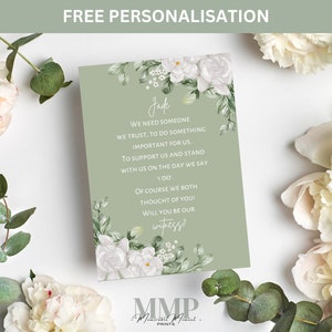 Carte Serez-vous notre témoin, Papeterie de mariage vert sauge, Carte de proposition de témoin de mariage, Carte de demande de témoin de mariage, Demande de témoin