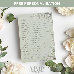 Loop je met me mee door het gangpad? Kaart, Walk Me Down The Aisle-gedicht, Aisle Walk-voorstel, voor moeder, voor vader, voor broer, stiefvader, opa