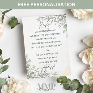 Carte Serez-vous notre témoin, Papeterie botanique de mariage, Carte de proposition de témoin de mariage, Carte de demande de témoin de mariage, Demande de témoin