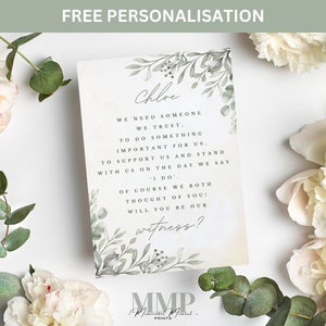 Carte Serez-vous notre témoin, Papeterie botanique de mariage, Carte de proposition de témoin de mariage, Carte de demande de témoin de mariage, Demande de témoin