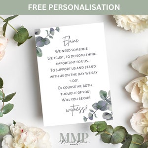 Serez-vous notre carte de témoin, Carte de proposition de témoin de mariage eucalyptus, Carte de demande de témoin de mariage, Proposition de témoin, Mariage vert sauge