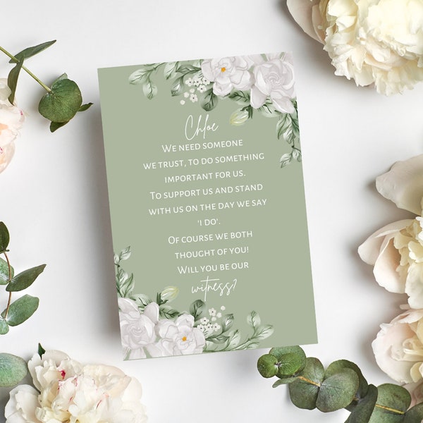 Will You Be Our Witness Card Print, Wedding Witness Proposal Card, Wedding Witness Request Card, Witness Proposal, Sage Green Witness Card
