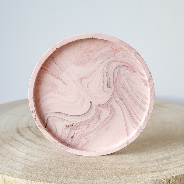 Vide poche rond Jesmonite Marbre Rose I Support bougies - bijoux I Décoration artisanale résine fait main I Medium round tray marble