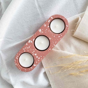 Kaarsenhouder Trio Terrazzo Jesmonite Woody Pink Plum White I Theelichthouder I Hars Theelichthouder I Handgemaakte Decoratie