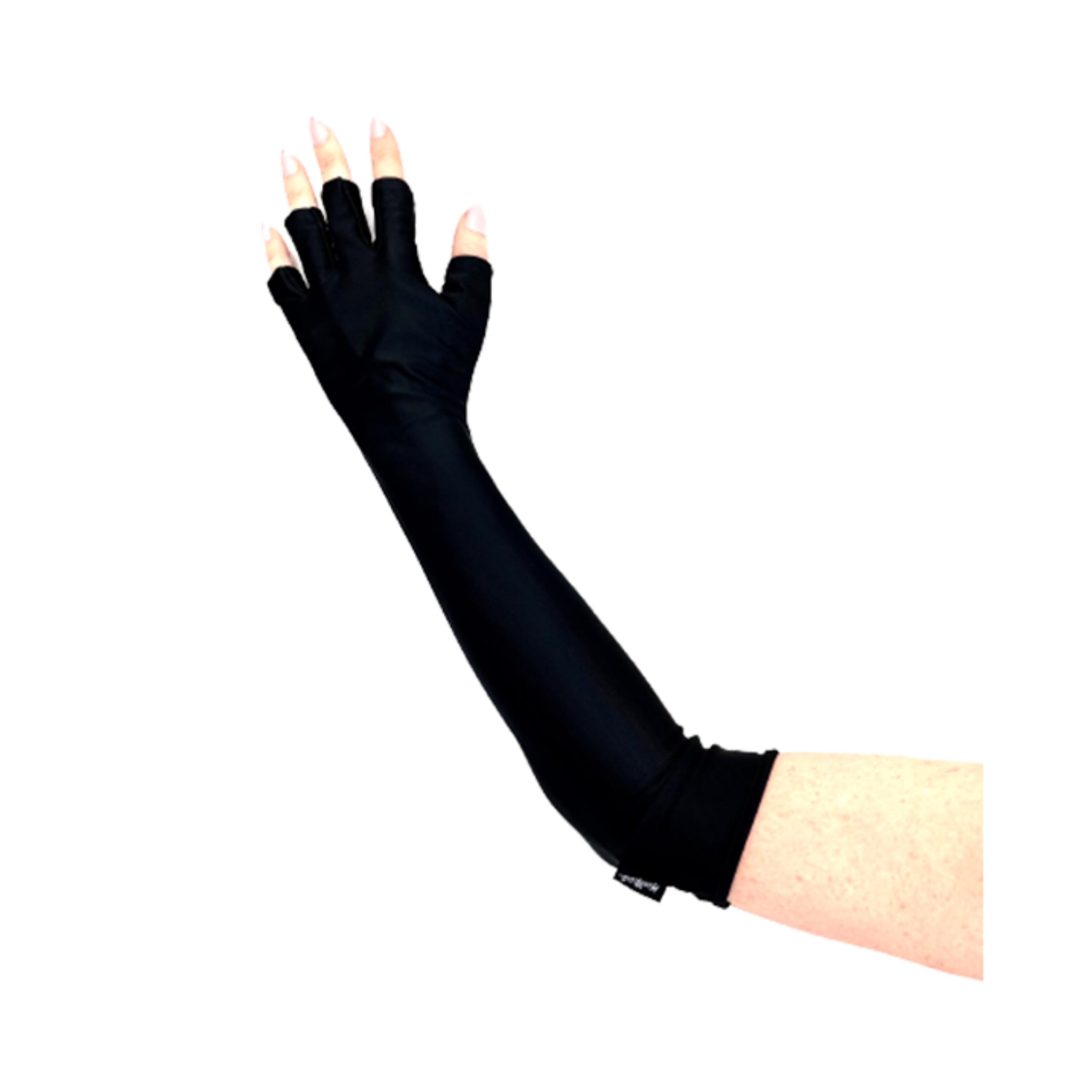 ManiGlovz The Original Dermatologist recommended UPF 50+ UV/ LED Protective Gloves - Black Full Arm Sleeve