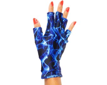 ManiGlovz The Original Dermatologist recommended UPF 50+ UV/ LED Protective Glove - Electric Blue Waves