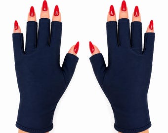 Guantes con protección UV UPF 50+ – Azul marino ManiGlovz para manicura de gel, protección solar y conducción (resistentes al agua)
