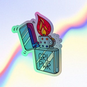ガールパワー Zippo フレイム ホログラフィック ビニール ステッカー フェミニスト プランナー シスターフッド コミック ノートパソコン 引用 粘着ラベル 日記 プロ 女性 小型サイン